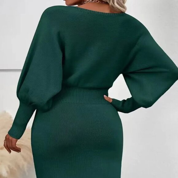 Plus Size Women's Long Sleeve Temperament Dress - Picture 4 of 5